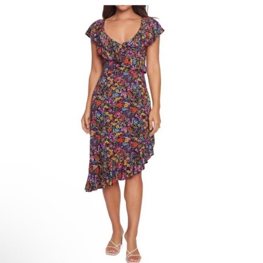 Lost + Wander Sleeveless Flora Garden Asymmetric Hem Ruffled Midi Dress XS - Picture 2 of 11